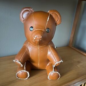 ZUNY Brown Bear Sitting Faux Leather weighted bookend / doorstop / shelf sitter